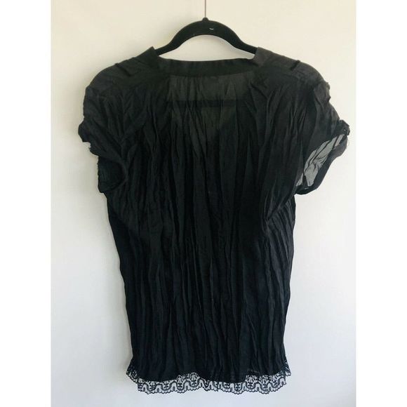 Studio Y Short Sleeve Blouse Black Chiffon Size L - Picture 3 of 9